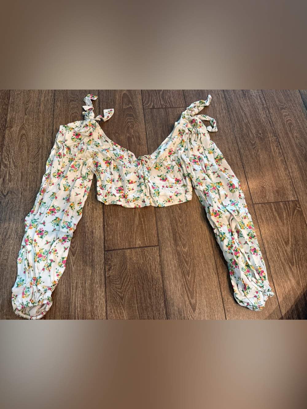 For Love & Lemons Cream Floral Tie-Shoulder Crop Top